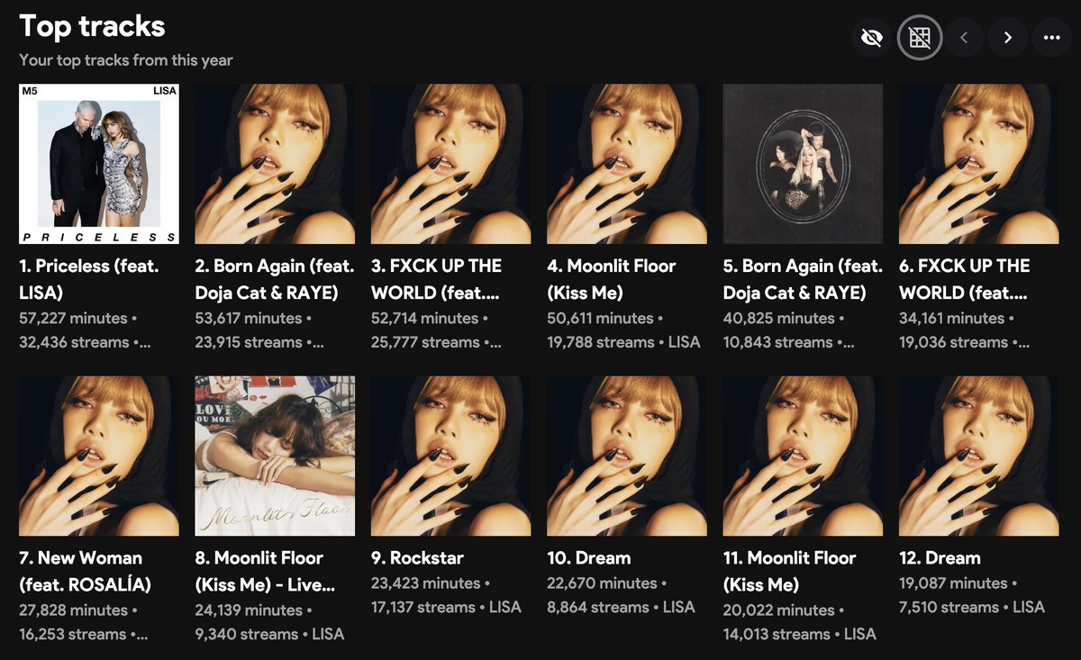 my spotify wrapped this year is gonna be insane like i've never streamed any artist more than lisa and her songs