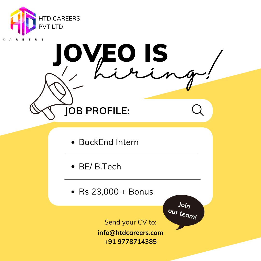 HtdCareers's tweet image. 💡 Kick-start your career with Joveo!
📧 Send your CV: info@htdcareers.com
📞 +91 9778714385
#Joveo #BackendIntern #InternshipOpportunity #TechInternship #FresherJobs #EngineeringIntern #HTDCareers #InternHiring #SoftwareIntern #BackendDeveloper #CareerLaunch #InternAlert