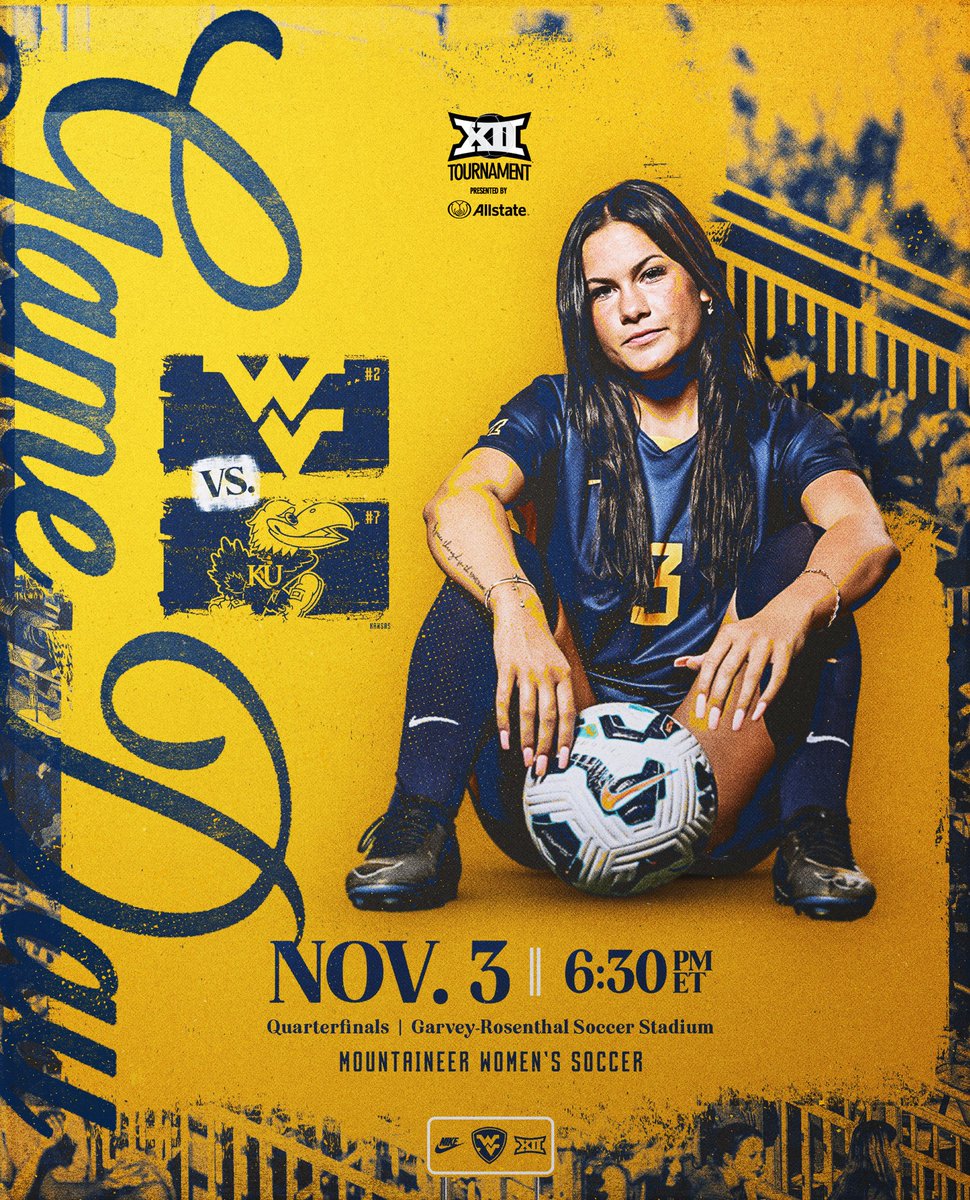 Our time is now 😤🏆

⚽️ vs. Kansas
📍 Fort Worth, Texas
🏟️ Garvey-Rosenthal Soccer Stadium
⏰ 6:30 p.m. ET
📺 ESPN+
📊 tinyurl.com/24xgh8oz
⭐️ Big 12 Tournament Quarterfinals

#HailWV | #Big12SOC