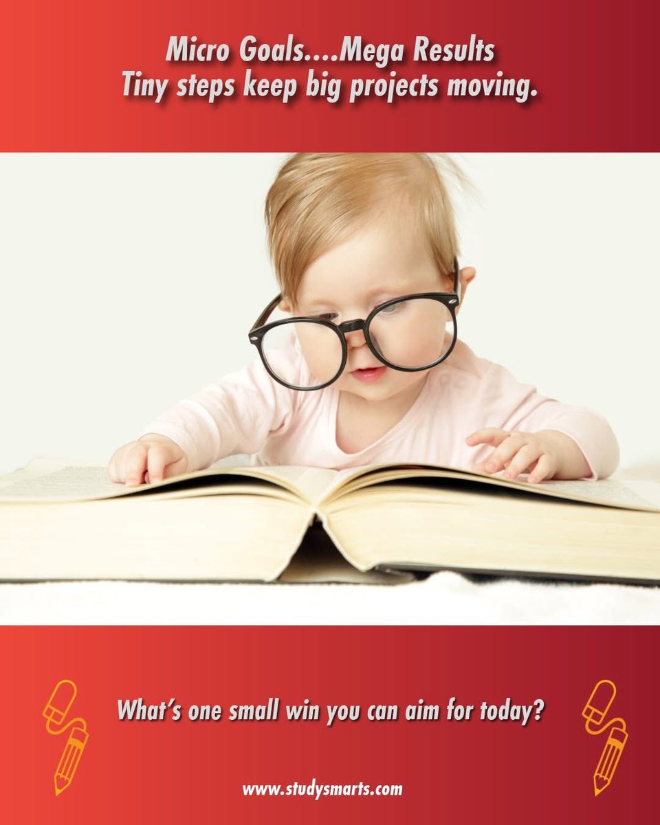 StudySmarts's tweet image. Micro Goals….Mega Results

Tiny steps keep big projects moving.

What’s one small win you can aim for today?

#SmallStepsBigResults #GoalGetter #StudySmarts #ProgressOverPerfection #MotivationMonday