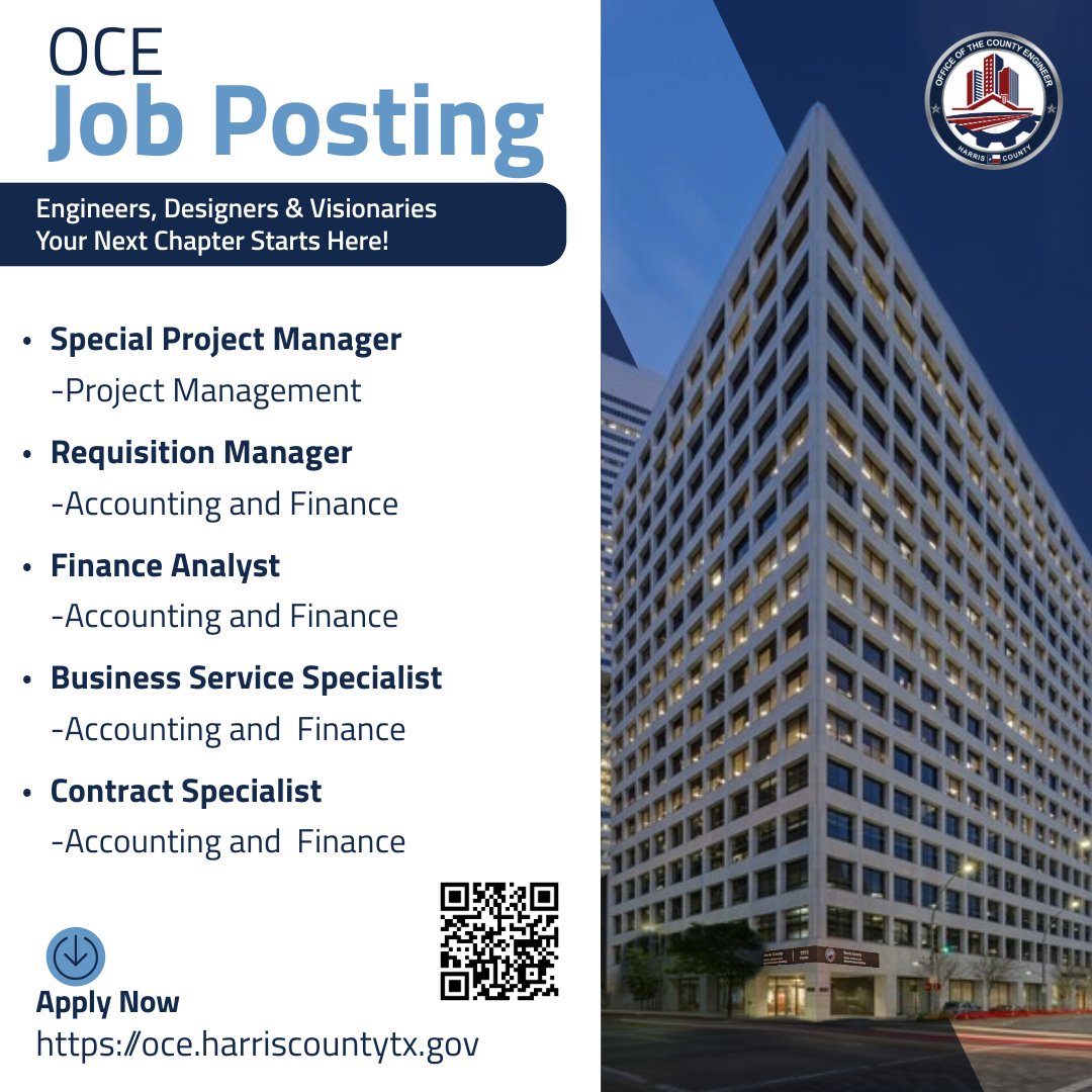 It’s Monday, Time to Build Your Future!
If you’re ready to make an impact and help engineer a better Harris County, visit our website today: 
oce.harriscountytx.gov → Click the Careers tab
#MondayMotivation #NowHiring 
#OCE #BuildYourFuture #HarrisCounty #Careers