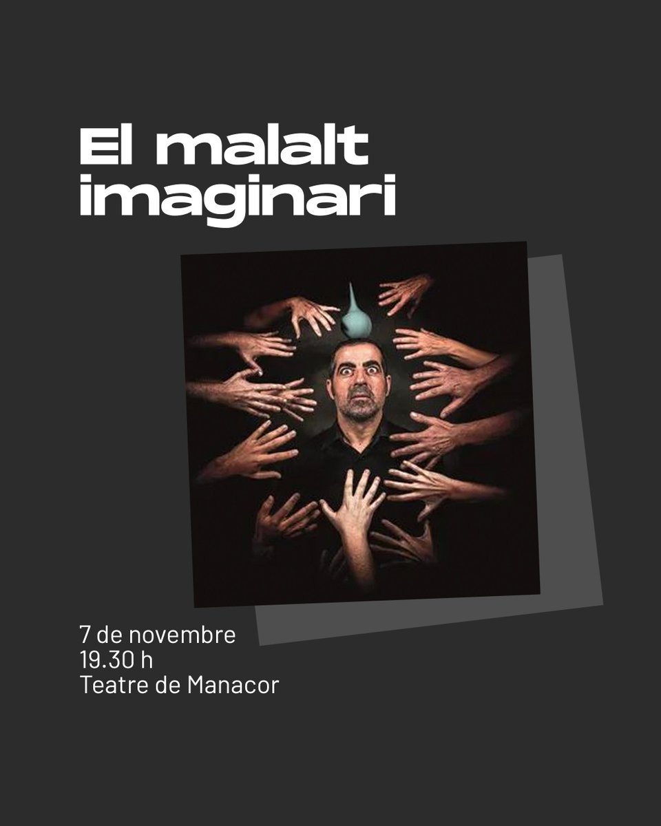 🟨 Teatre: Argan, obsessionat amb la seva salut, és enganyat pel metge i manipulat per la seva esposa. Vol casar la seva filla amb el fill del metge, però la minyona traçarà un pla per fer-li veure la veritat.

Més informació i venda d’entrades: 
enviumanacor.com/esdeveniments/…

#enviu