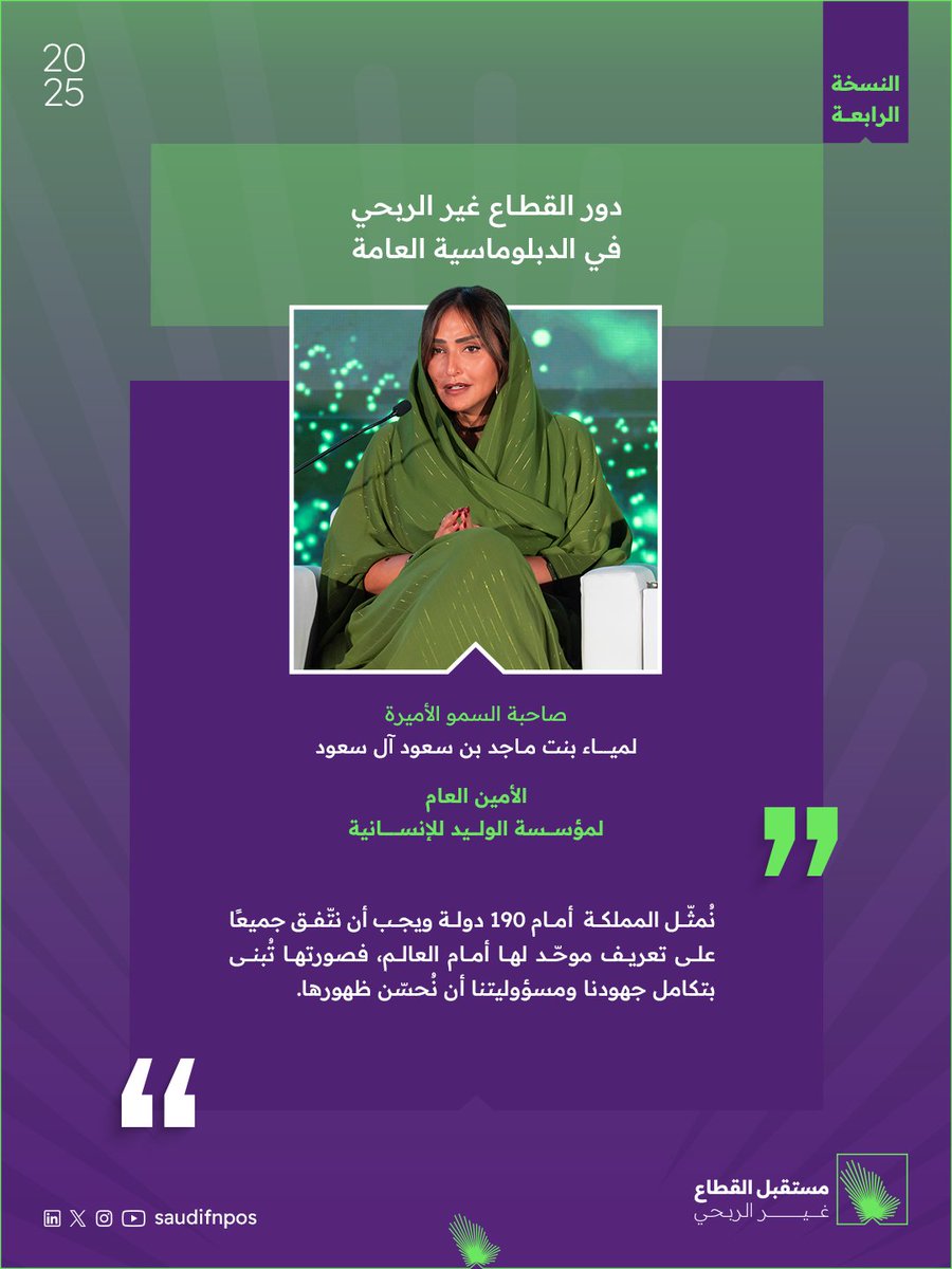 صاحبة السمو الأميرة/ لمياء بنت ماجد بن سعود آل سعود تتحدث عن أهمية توحيد الجهود لإبراز صورة المملكة أمام العالم

#مستقبل_القطاع_غير_الربحي