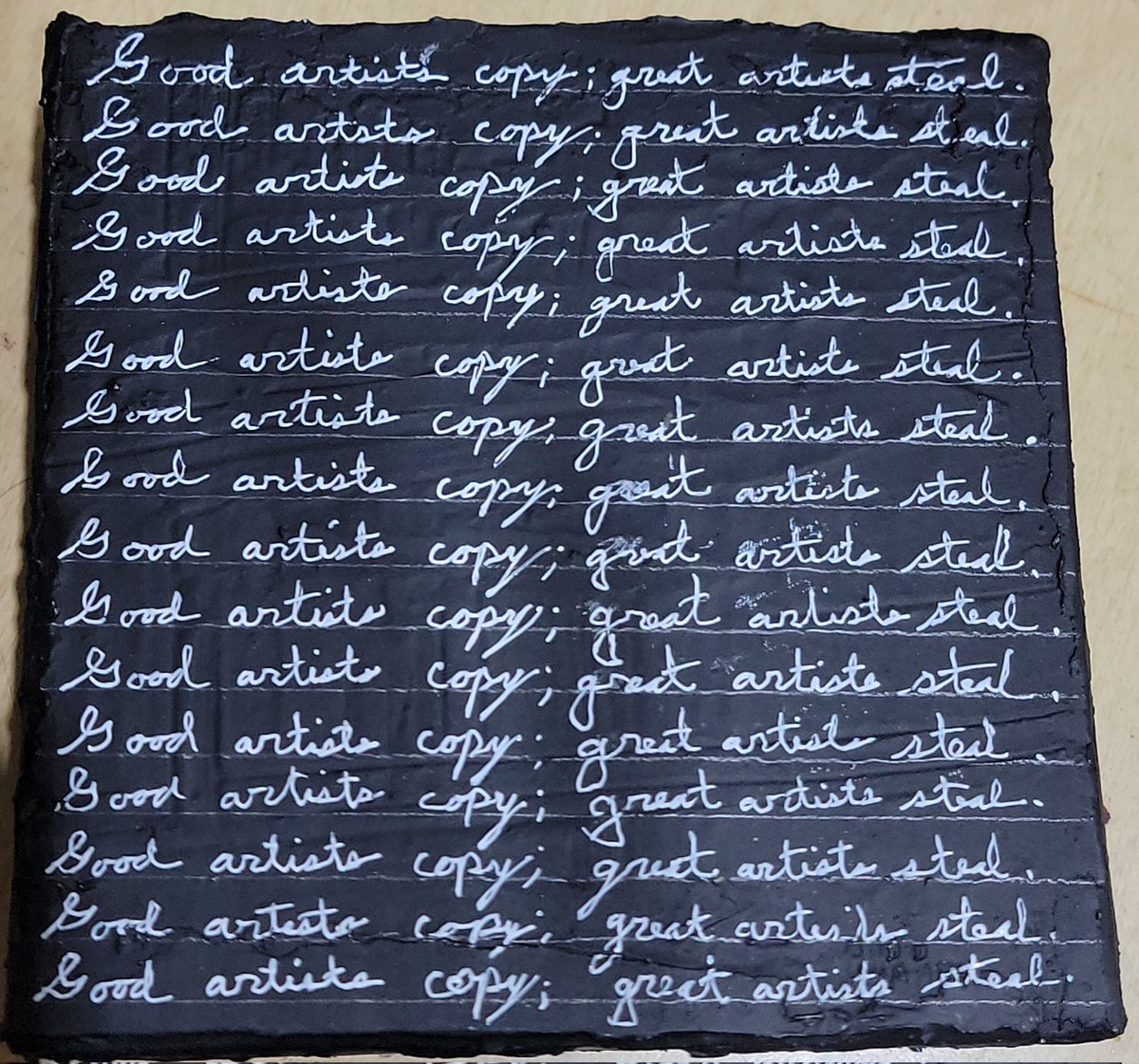 My newest non-sculptural work!

AM I GREAT YET?
6" x 6"
Mixed Media
$200