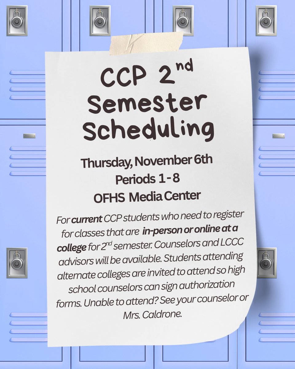 CCP 2nd semester scheduling is this Thursday! <a href="/OFHSLeoSpagnola/">Leo Spagnola</a>