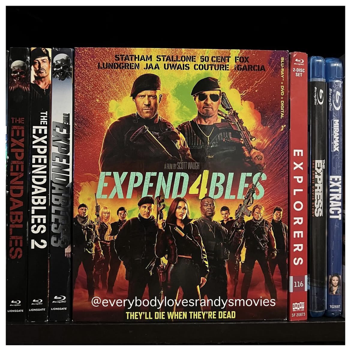 RandysMovies's tweet photo. Movie: #Expend4bles (2023) 

Starring: #JasonStatham #SylvesterStallone #50Cent #MeganFox #DolphLundgren #TonyJaa #IkoUwais #RandyCouture #JacobScipio #LevyTran #AndyGarcía

Directed By: #ScottWaugh

#BluRay 
#MovieNerd 
#MovieCollector
#BluRayCollection 
#MovieCollection 
#MovieBuff
#TheExpendables
#PhysicalMedia 
#FilmTwitter 💥💥💥💥