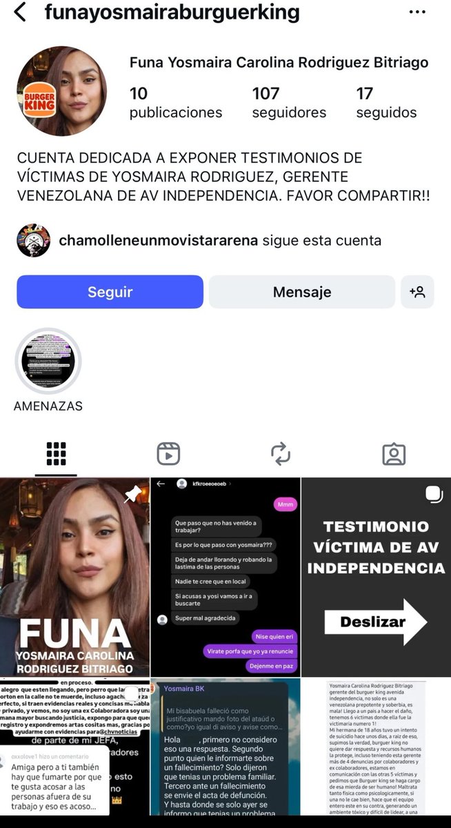 Por qué cresta <a href="/BurgerKing/">Burger King</a> en Chile tiene a la venezolana Yosmaira Rodríguez como jefa de local en Independencia? Abusa de sus trabajadores y envía amenazas a través de su pareja que tiene contactos con sicarios. Qué plaga de mierda
