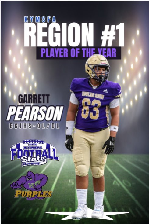Blesssed &amp; Honored to be named Region 1 Player of the Year! Huge thanks to my coaches and teammates for believing in me and pushing me every day. 🙏🏽 <a href="/jrhayes63/">Junior Hayes</a> <a href="/PurplesFootball/">BGHS Football</a> <a href="/AlPopsFootball/">𝐀𝐋 𝐏𝐨𝐩𝐬</a> <a href="/UANextFootball/">All-America Game</a> <a href="/drew_toennies/">Drew Toennies</a> <a href="/KYFUTURESTARS/">Ricco Hughes</a> <a href="/OfficialKYMSFA/">Kentucky Middle School Football Association</a> <a href="/UKFootball/">Kentucky Football</a>