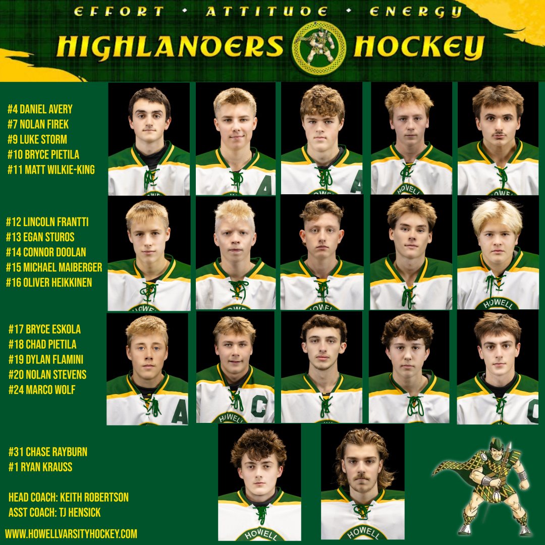 Meet Your 2025–2026 Howell Varsity Hockey Team
The Howell Varsity Hockey Program is proud to introduce the 2025–2026 team. These student-athletes have demonstrated dedication, hard work, and Highlander pride both on and off the ice.

We’re excited for another competitive season!