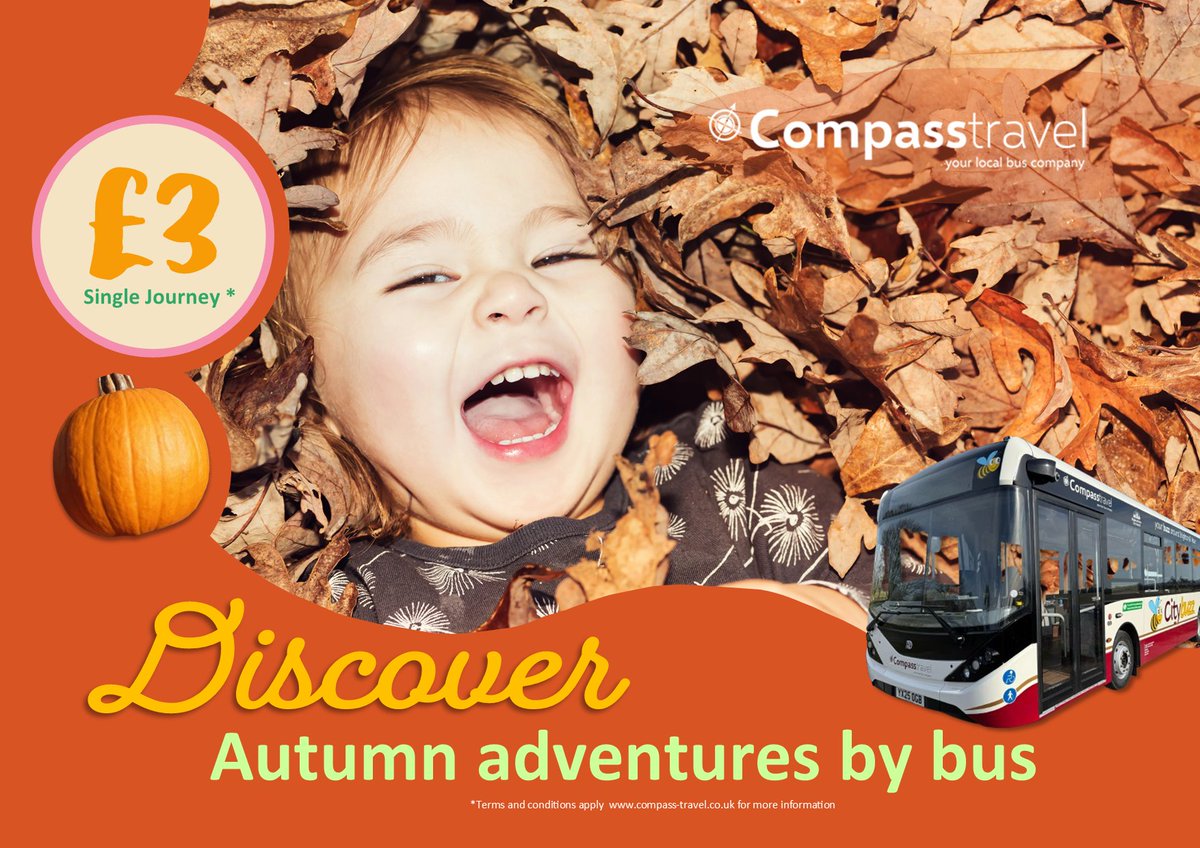 Make family days out easy and affordable this autumn with Compass Travel! 

With most single fares just £3, it’s never been simpler to leave the car at home and enjoy autumn adventures together.
From pumpkin patches to woodland walks — where will your family go next?
#AutumnByBus