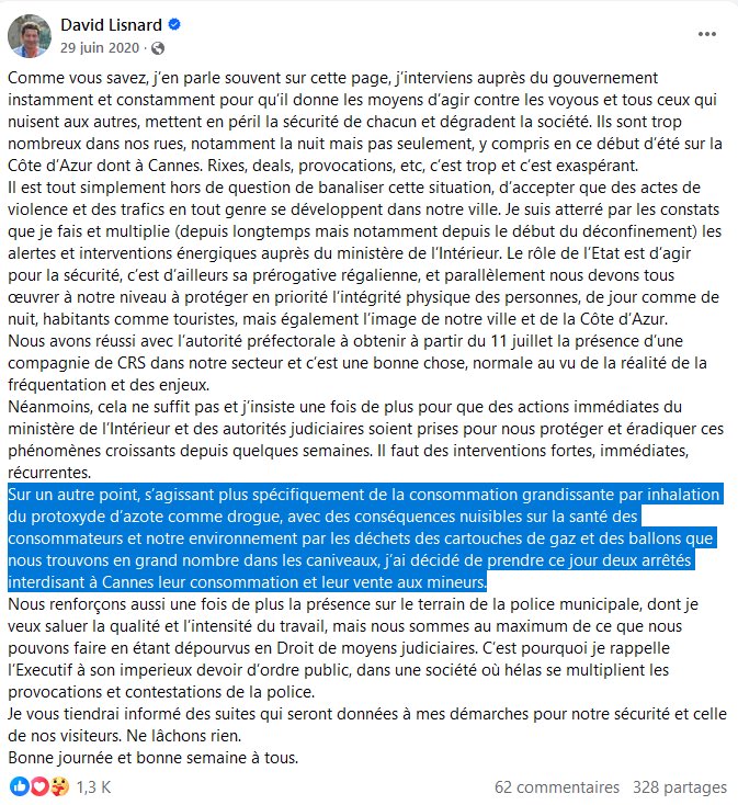 davidlisnard's tweet image. Ce post date de l’été 2020, quand nous étions bien seuls à alerter sur les dangers du protoxyde d’azote et agir contre ce fléau. Depuis, conforté hélas par les constats de terrain et par les études des sociétés savantes médicales, je n’ai cessé d’alerter et proposer des mesures…