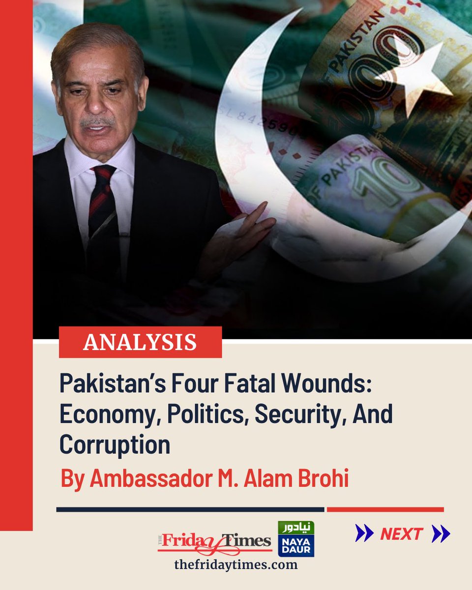 TFT_'s tweet image. From parliament to police, corruption corrodes every institution in Pakistan, draining integrity, justice, and hope from national life. 
By Ambassador M. Alam Brohi

Read more: thefridaytimes.com/03-Nov-2025/pa…

#PakistanCrisis #economicimpact #instability #corruption #climatechange