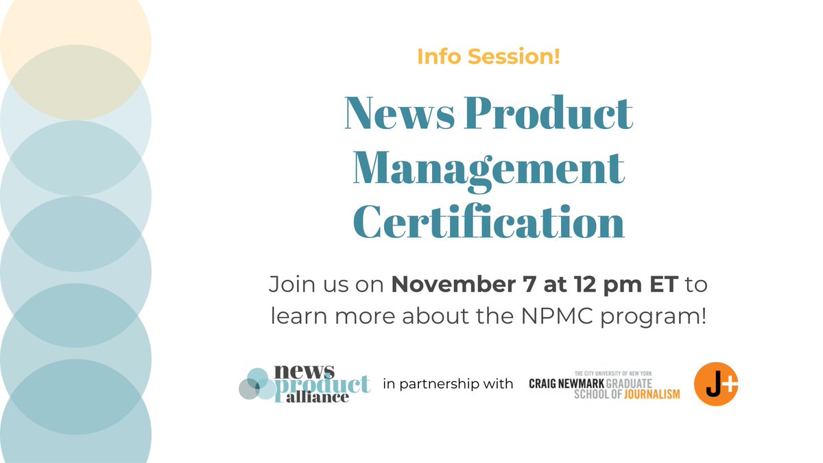 newsproduct's tweet image. Thinking about joining the #NPMC program? 👀 Come to our Info Session on November 7 at 12 pm ET to learn what it’s all about — who it’s for, how it works, and how to apply.

Don’t miss your chance to level up your product leadership skills 💪
Register now: us06web.zoom.us/meeting/regist…
