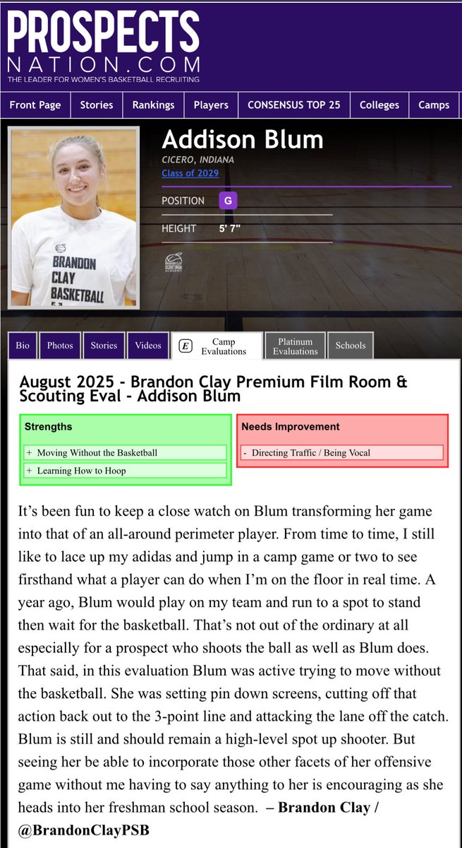 Brandon Clay Brand Marketing 

Best Evals, Guidance &amp; Marketing in 🏀

🚨CLIENT UPDATE🚨

‘29 G Addison Blum of Hamilton Heights
/ West VA Thunder (IN) has a scholarship offer from Northern Kentucky after visiting campus yesterday.

➡️➡️ JOIN TODAY: peachstatebasketball.com/brandon-clay-c…