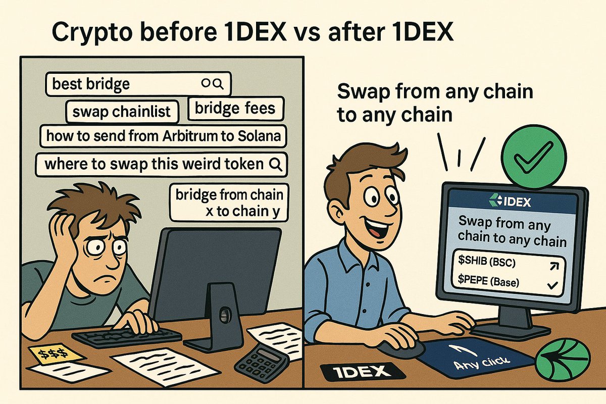 Crypto life before 1DEX vs after 1DEX

✅Swap from any chain to any chain across 75+ chains😎

Try it now👉1DEX.ai

#DeFi #swap #bridge #multichain #Memecoin