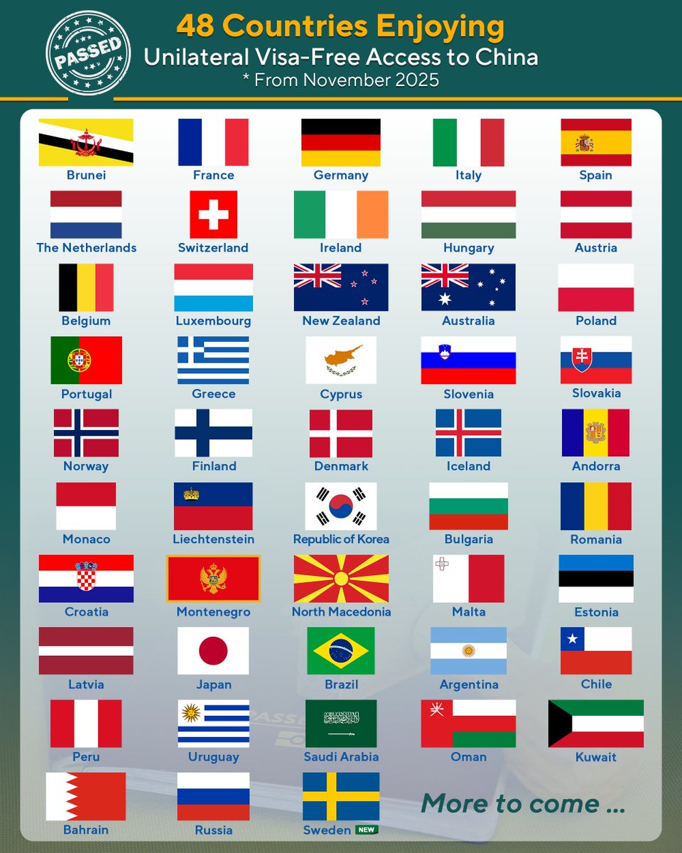 أخبار سارة: قررت الصين تمديد سياسة الإعفاء من التأشيرات من جانب واحد للمملكة العربية السعودية وغيرها من الدول حتى 31 ديسمبر 2026 الساعة 24:00.