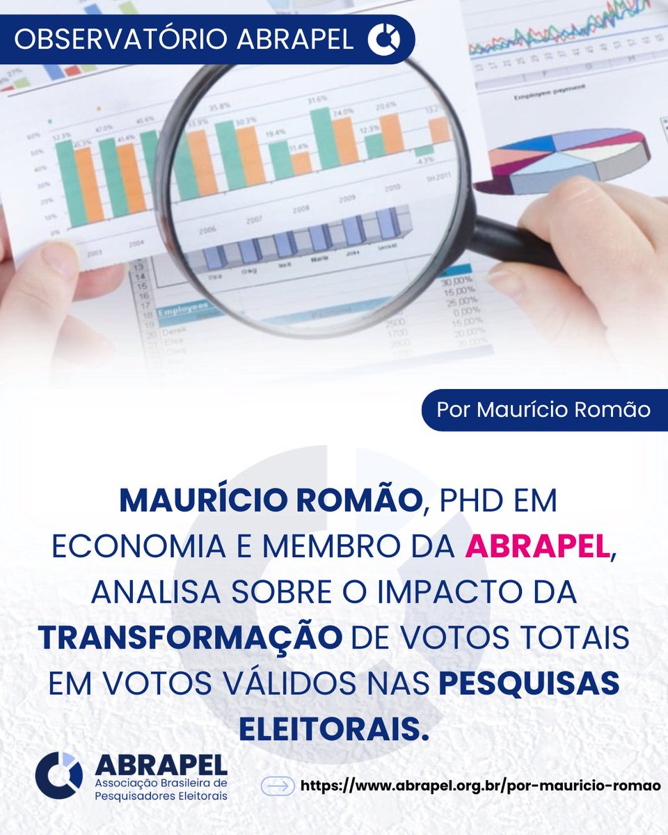 abrapel_org's tweet photo. No novo seu novo artigo para ABRAPEL, o Prof. Maurício Romão analisa os efeitos da transformação de votos totais em votos válidos sobre a precisão das pesquisas eleitorais.
Leia na integra: https://t.co/t4uJpy4GIN https://t.co/Sp6gXRE15I