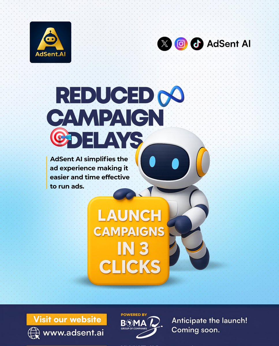adsent_ai's tweet photo. Enjoy reduced campaign delays! Launch ad campaigns in 3 clicks on AdSent AI, Launching soon to all app stores! 

Say Hello to "The future of advertising" with Adsent AI, Visit our website https://t.co/ZdSwvISFFh to learn more!

#AI https://t.co/4FVq9jMtLS