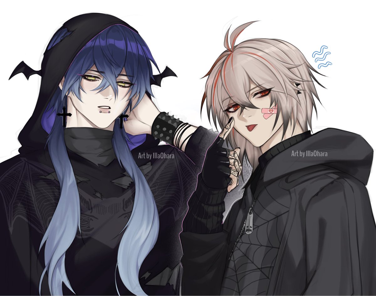 illa_ohara's tweet image. Never too late for a Halloween post🖤 
two Emo boys 😔🫶💜🖤
#原神 #genshinimpact #flins #kazuha