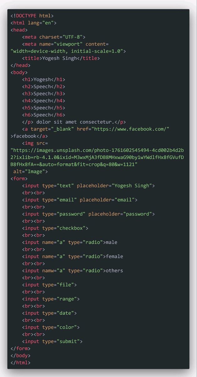yogesh01001's tweet image. 💻 Day 1 of my #FrontendJourney: dove into HTML! 🌐

Learned headings, lists, links, forms &amp;amp; semantic tags. Realized semantic HTML isn’t just structure — it gives meaning &amp;amp; accessibility 🚀

Next up: CSS 🎨

#HTML #WebDev #CodingJourney #LearningInPublic #90dayscodingchallenge