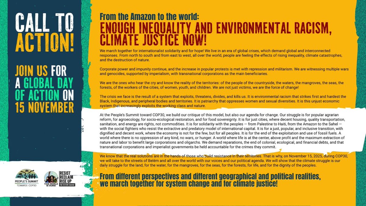 MenaFem's tweet image. 💥Join us on November 15th in Belém and around the world for the World Day of Action for Climate Justice. 

✊Join movements seeking to reclaim the leading role in the climate agenda and place people and territories at the heart of climate action. 

#ThisWorldIsOurs #SystemChange