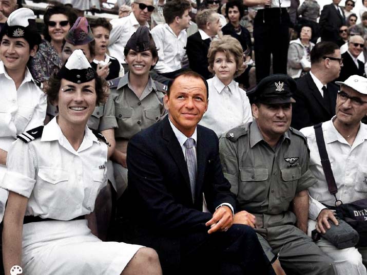 Frank Sinatra watching an IDF parade during a visit to Israel in 1962