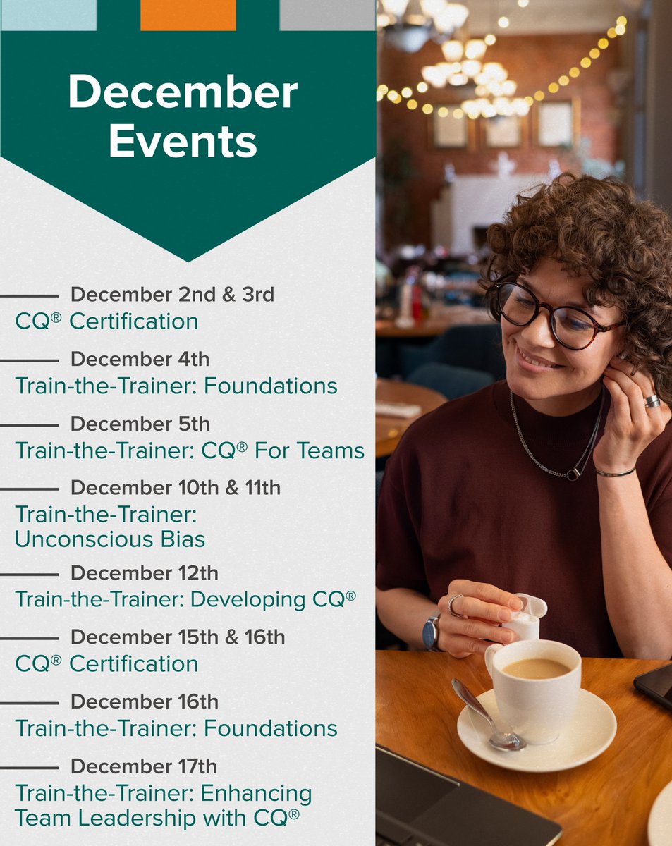 The end of the year may be near, but CQC still has plenty of training and development sessions left! 

Register today to build up your own CQ and inspire change in individuals and organizations.

View and register for all of our upcoming events: culturalq.com/calendar/