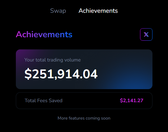LootSheeey's tweet photo. This screenshot is cooked:

- $250k trading volume for the Gold Founder DS role
- Around $2k saved on fees, no cap (cost me less than $100)
- New features coming soon

Big thanks for all this @swapdotio https://t.co/HX9BbCCd9L