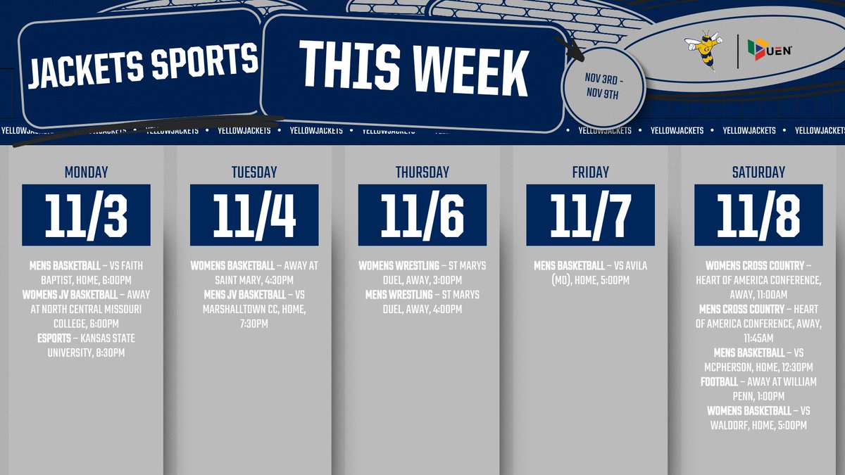 GUjackets's tweet photo. đ
YELLOWJACKET SPORTS THIS WEEK! From Nov 3rd - Nov 9th, our teams are ready to compete. Check out where to catch all the action! đ #GUPride https://t.co/pMDDigUgln