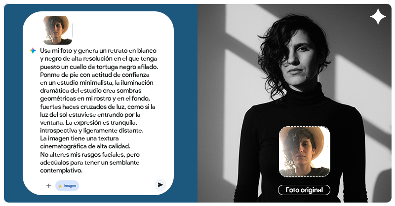 googleespanol's tweet photo. Una selfie normal. Un solo prompt. Un resultado que parece sacado de un estudio profesional.

GUARDA este PROMPT y prueba la magia de Gemini con tus fotos.🖤