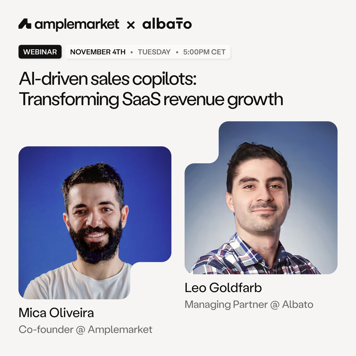 amplemarket's tweet image. The biggest shift AI brings to sales isn’t automation, it’s focus.

What if your sales copilot could spot the right deals and help you close bigger wins?

Join Mica Oliveira and Leo Goldfarb on Nov 4, 8:00AM PST / 5:00PM CET 

👉 dub.sh/albato-amplema… 

#AIforSales