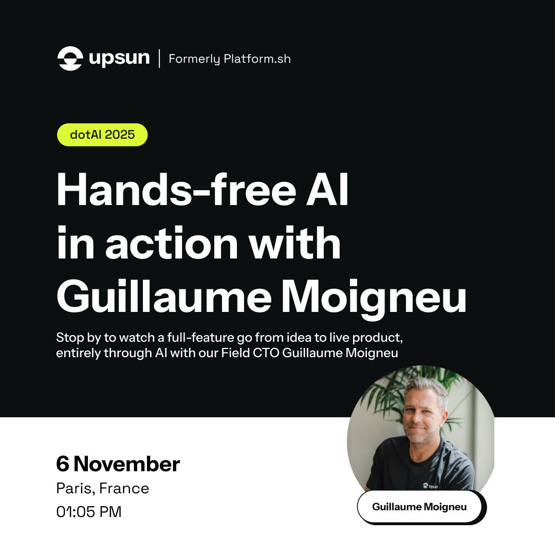 upsundotcom's tweet image. ☁️ Join @guillaumedotid as he takes &quot;hands-free&quot; development to a new level at #dotAI Paris! Watch AI build and deploy a full-feature live on stage, no keyboard needed. 🤖

📅 Nov 6, 1:05 PM
📍 Folies Bergère, Paris, France