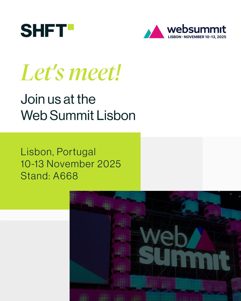 shft_co's tweet photo. SHFT is heading to Web Summit Lisbon! 🚀

Let’s meet in Lisbon and shape the future of fintech together! 💡

---

SHFT Web Summit Lisbon’da! 🚀

Lisbon’da tanışalım ve geleceğin fintech dünyasını birlikte şekillendirelim! 💡

Lisbon, Portugal
November 10–13, 2025 https://t.co/hML46tedtl