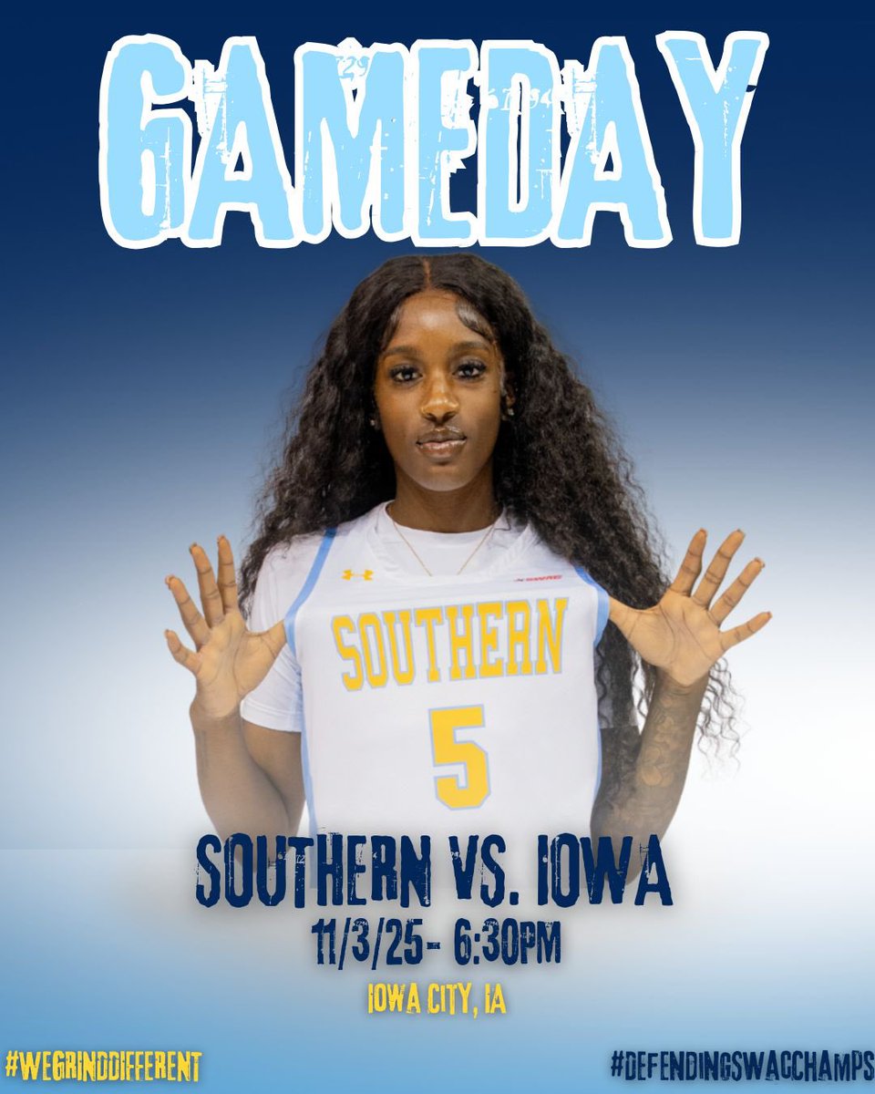 It’s GAMEDAY! 🔥
Your Jaguars are on the road to face Iowa at 6:30 PM.
📍Iowa City, IA
#WeGrindDifferent | #DefendingSWACChamps