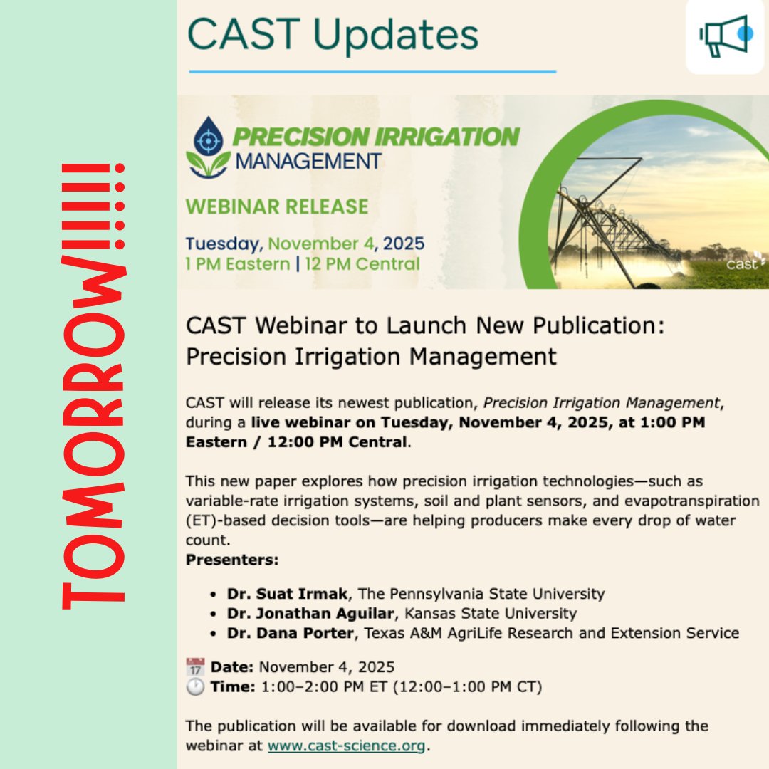 WSWeedSci's tweet image. 📣DON&apos;T FORGET!! The CAST Webinar on irrigation management is tomorrow!  Please see email for registration details!

#WSWS #weedscience #invasiveplants #agriculture #agscience