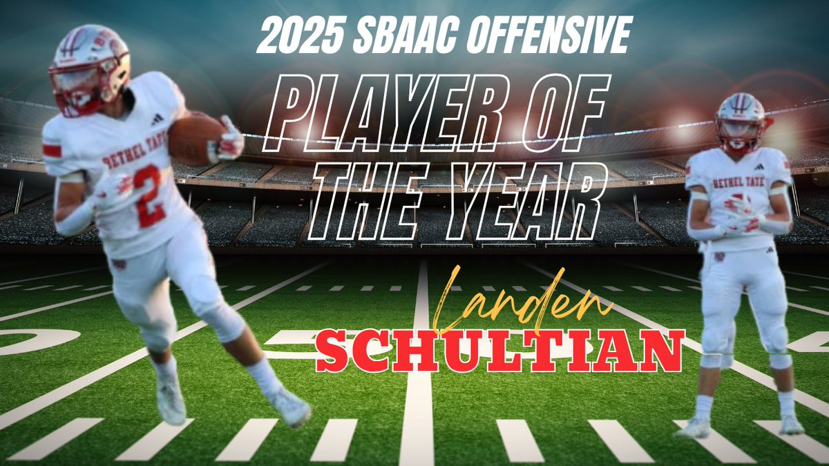 Congratulations to #BTFB25🏈 SBAAC OFFENSIVE PLAYER OF THE YEAR: Sr. #2 WR/DB Landen Schultian 
#RepThePaw🐾
#TateTempo10🐯
#CommitToBTFB🏈