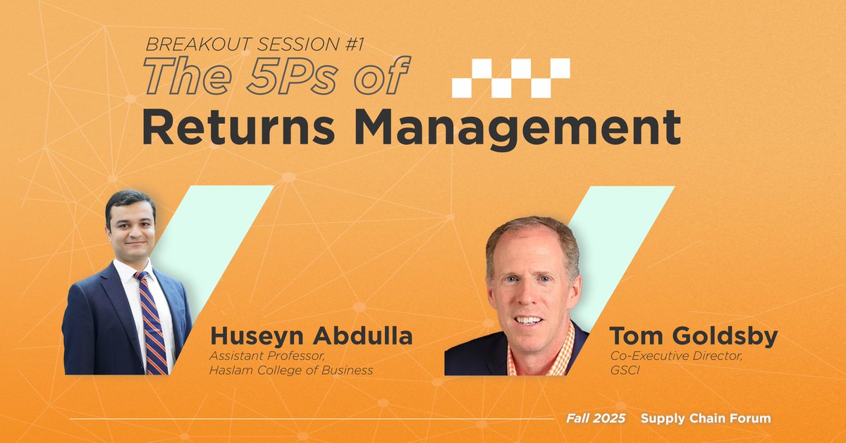 ♻️ Returns don’t have to be a loss. At #Fall2025SCF, <a href="/HaslamUT/">Haslam Business</a> professors <a href="/ThomasGoldsby/">Thomas Goldsby</a> &amp; <a href="/Huseyn_Abdulla/">Huseyn Abdulla, Ph.D.</a> unveil the 5Ps of Returns Management—product, process, people, policy, performance—that transform costly #reverselogistics. Free white paper ➡️ hubs.ly/Q03R5t9V0