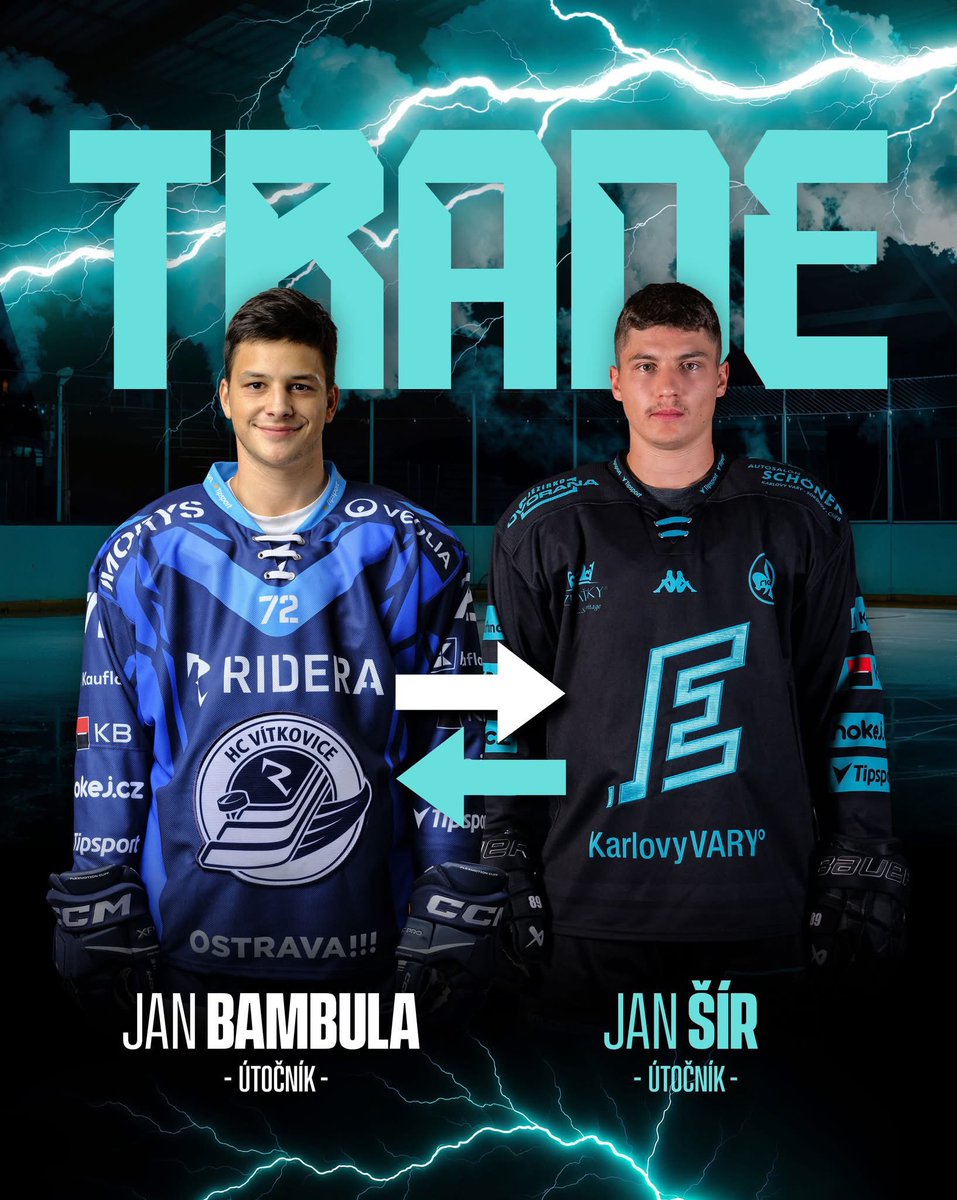 🚨 TRADE ALERT! 

Dohodli jsme se s Vítkovicemi na výměně v útočných řadách. 🤝 Jan Šír míří do Ridery, opačným směrem putuje Jan Bambula.

✍ Více: bit.ly/tz_trade_sir_b…