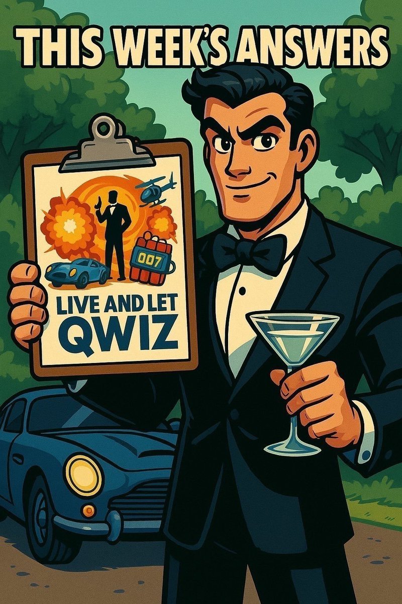 liveandletqwiz's tweet image. Week 93 Answers

1) Kronsteen (FRWL)
2) DAF
3) Die
4) GOLDFINGER, YOLT, OHMSS, DAF, LALD, TMWTGG, TSWLM, AVTAK, LTK, GOLDENEYE, SKYFALL, SPECTRE
5) Dice, preferably loaded
6) Blofeld
7) DAF, OCTOPUSSY, GOLDENEYE, CR, QOS, SF