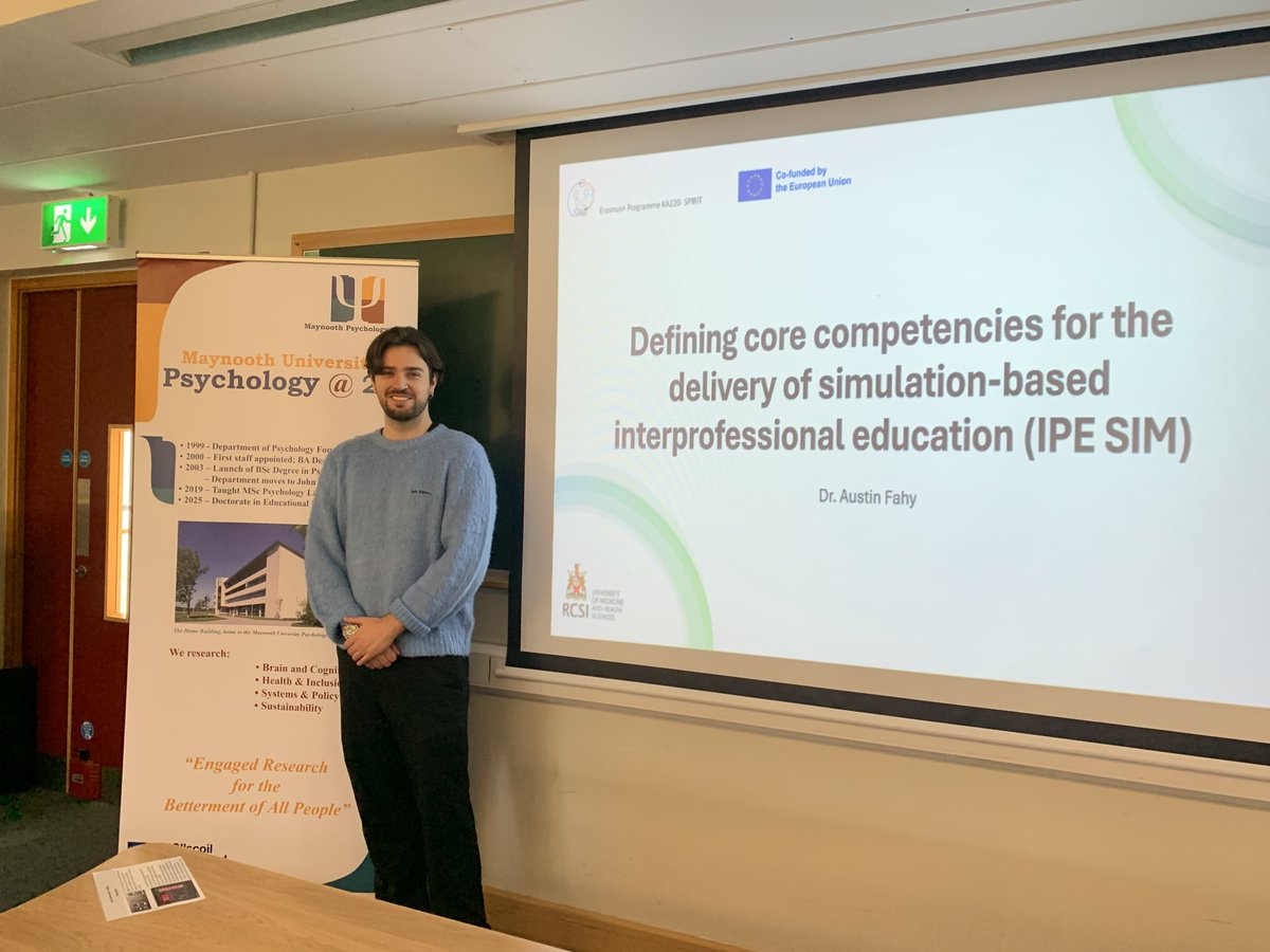 We were delighted to welcome back Dr Austin Fahy, postdoctoral researcher <a href="/RCSI_Irl/">RCSI</a> Centre for Simulation Education and Research for his seminar today on "Defining core competencies for the delivery of simulation-based interprofessional education" #MUPsychologyat25