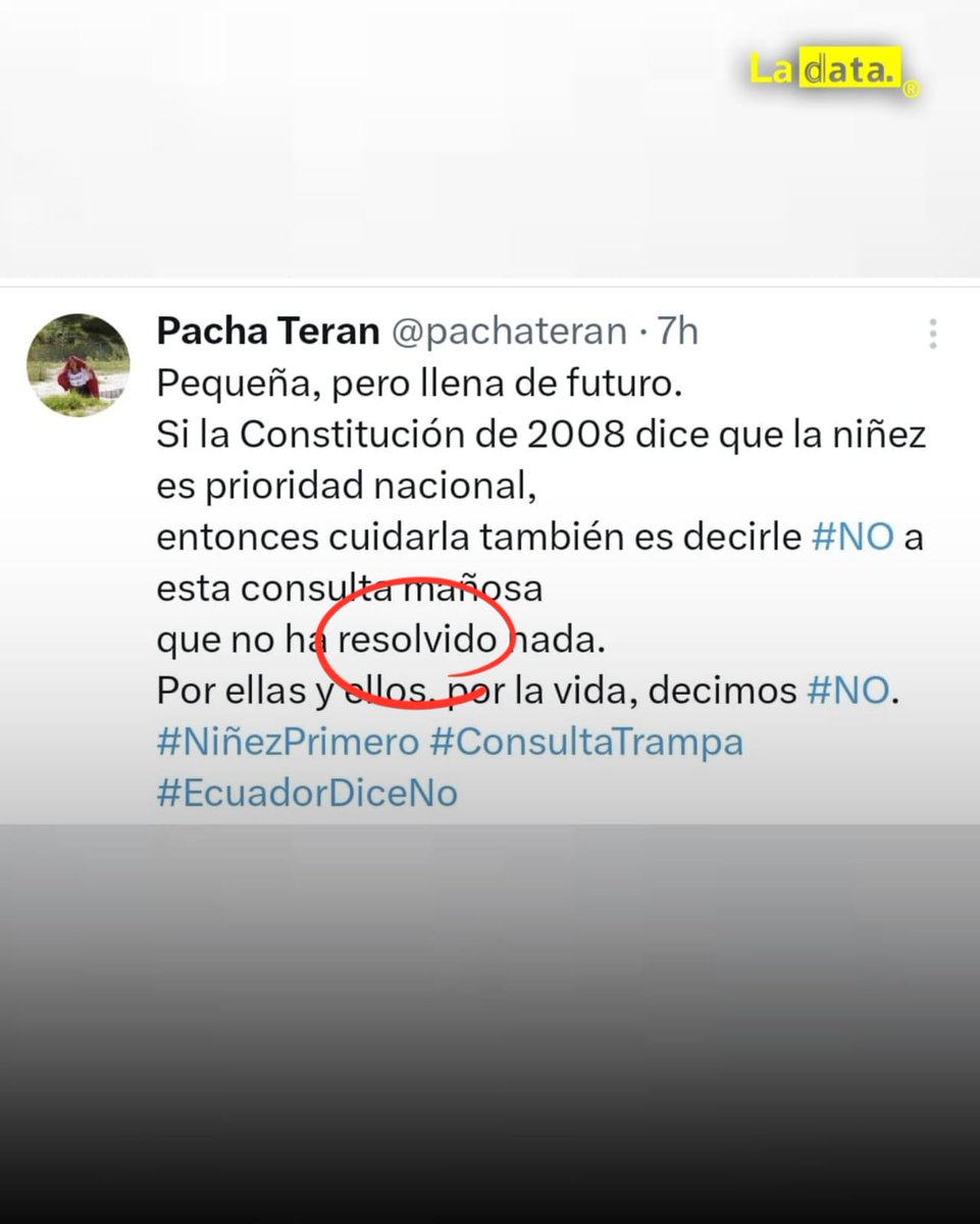 #Tendencia El Sí construye, el No confunde hasta en la gramática, a sus fieles defensores.

En su cuenta de X al cuestionar la Consulta Popular, se refiere " esta Consulta mañosa que no ha RESOLVIDO nada.
Dice que defiende la Constitución, pero ni la gramática respeta.
Pacha