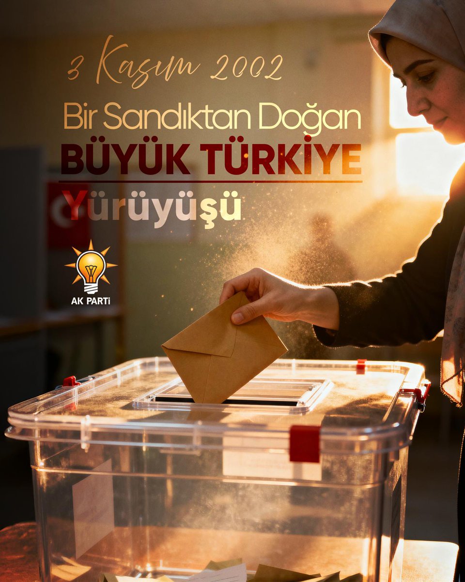 Yorgun bir millet yeniden ayağa kalktı. Umutsuzluk yerini inanca, suskunluk yerini söze bıraktı.
3 Kasım 2002 ... Bir seçim değil, bir dirilişin adıydı. Milletin iradesiyle yazılan o gün, Türkiye'nin yeniden doğduğu gündü.
#BirMilattır3Kasım