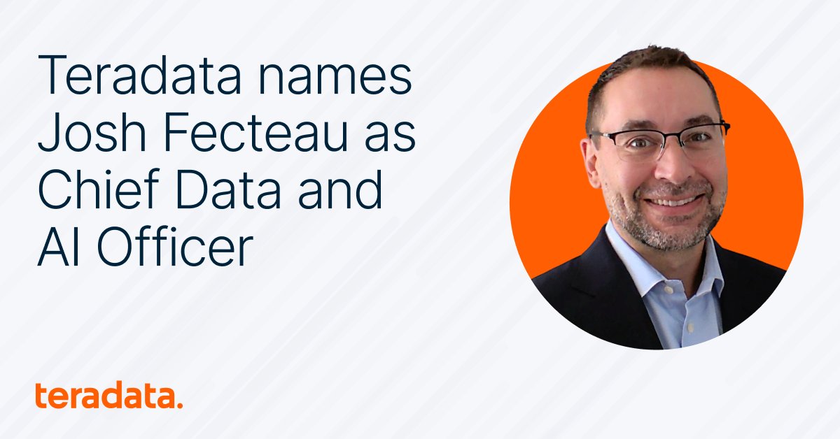 Teradata's tweet image. 🎉 Josh Fecteau is now Teradata’s Chief Data &amp;amp; AI Officer! He’s driving enterprise AI strategy &amp;amp; innovation. More: ms.spr.ly/6014tGpGQ