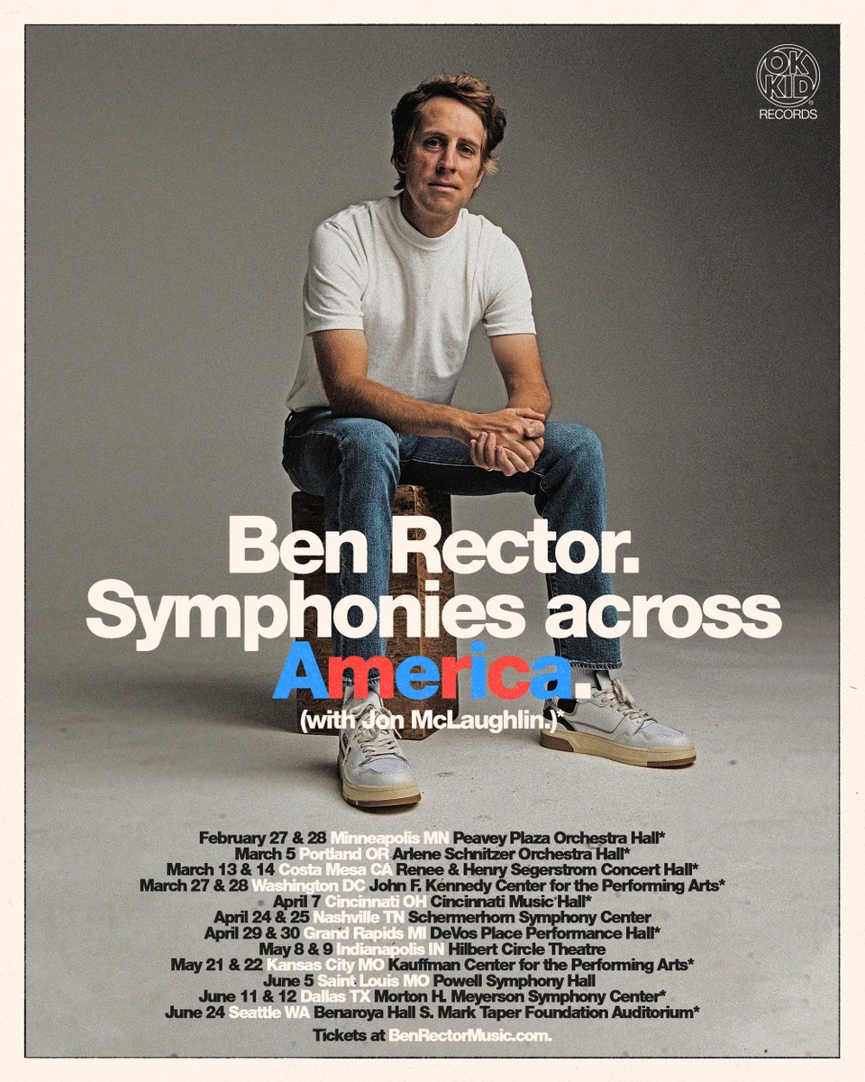 JonMcLaughlin's tweet photo. Really excited about this one! I'll be hitting the road next year with my good friend @benrector on his Symphonies Across America Tour! Sign up for my Patreon for presale tomorrow or check my website Friday for general tickets! https://t.co/pQt8qPiiGk