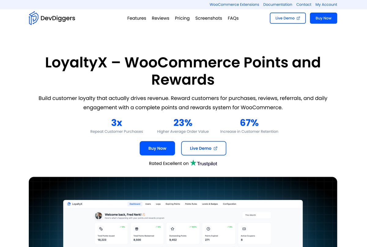 devdiggers's tweet image. Sneak peek of LoyaltyX 👀

A powerful WooCommerce Points &amp;amp; Rewards system built to boost engagement and revenue — with points, referrals, and levels that truly work.