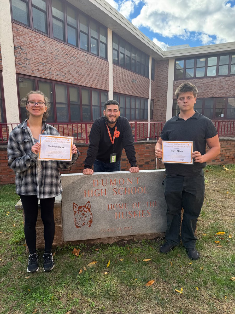 🌟Meet our October Students of the Month: Malvi Misha &amp; Madelyn Hans! 👏These incredible Huskies shine in academics and character.  A big thank you to Mr. Usini for presenting the awards! 
#DumontHuskies #StudentOfTheMonth #ExcellenceInEducation #ProudMoment