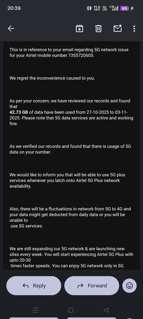 Sanjeev_351's tweet photo. Still facing 5G issues even after many complaints!
Airtel says “services working fine” but reality is opposite 😡

@airtelindia @Airtel_Presence stop copy-paste replies, fix the network!

@AshwiniVaishnaw @DoT_India @TRAI @PMOIndia #Airtel5GProblem #AirtelIssue #AirtelDown https://t.co/zmeb00ynu8