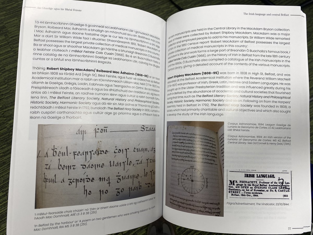CnaG's tweet image. Bhí an-áthas ar Uachtarán Chonradh na Gaeilge, Ciarán Mac Giolla Bhéin, Leabhar nua leis an Ollamh Fionntán de Brún a sheoladh ag an Oireachtas Dé hAoine.

Tá &quot;An Ghaeilge &amp;amp; Lár Bhéal Feirste&quot; ar fáil i siopa Ollscoil Mhá Nuad anois &amp;amp; ar díol i siopaí leabhar gan mhoill. 📖