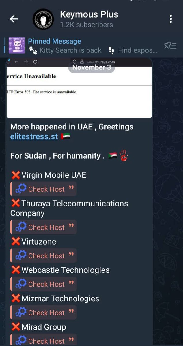 li17nin's tweet photo. مجموعة Keymous+ عبر منصتها 
Keymous telegram ✍🏼
 في سبيل الإنسانية و دعمها لشعب السودان  ضد الظلم و داعمي الإرهاب  تعلن استمرارها استهداف البنية التحتية لدولية الشر 🇦🇪

https://t.co/ZP9ZOFsXu4
 https://t.co/W8CAxrCLUq
#keymous+
#Elite_network 
#Stand_with_Sudan https://t.co/t8m6WDbLyN