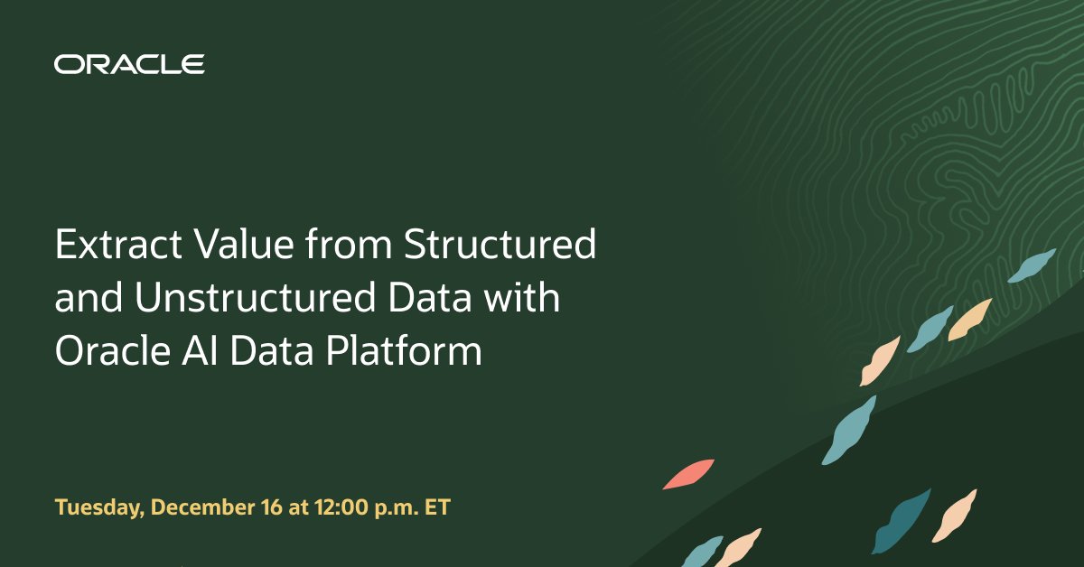 l_u_b_a's tweet image. Join this live demo to learn how to unlock the full potential of your data with Oracle AI Data Platform—leveraging multimodal LLMs, GenAI, and Medallion architecture to drive greater insights. social.ora.cl/60197KEIx
